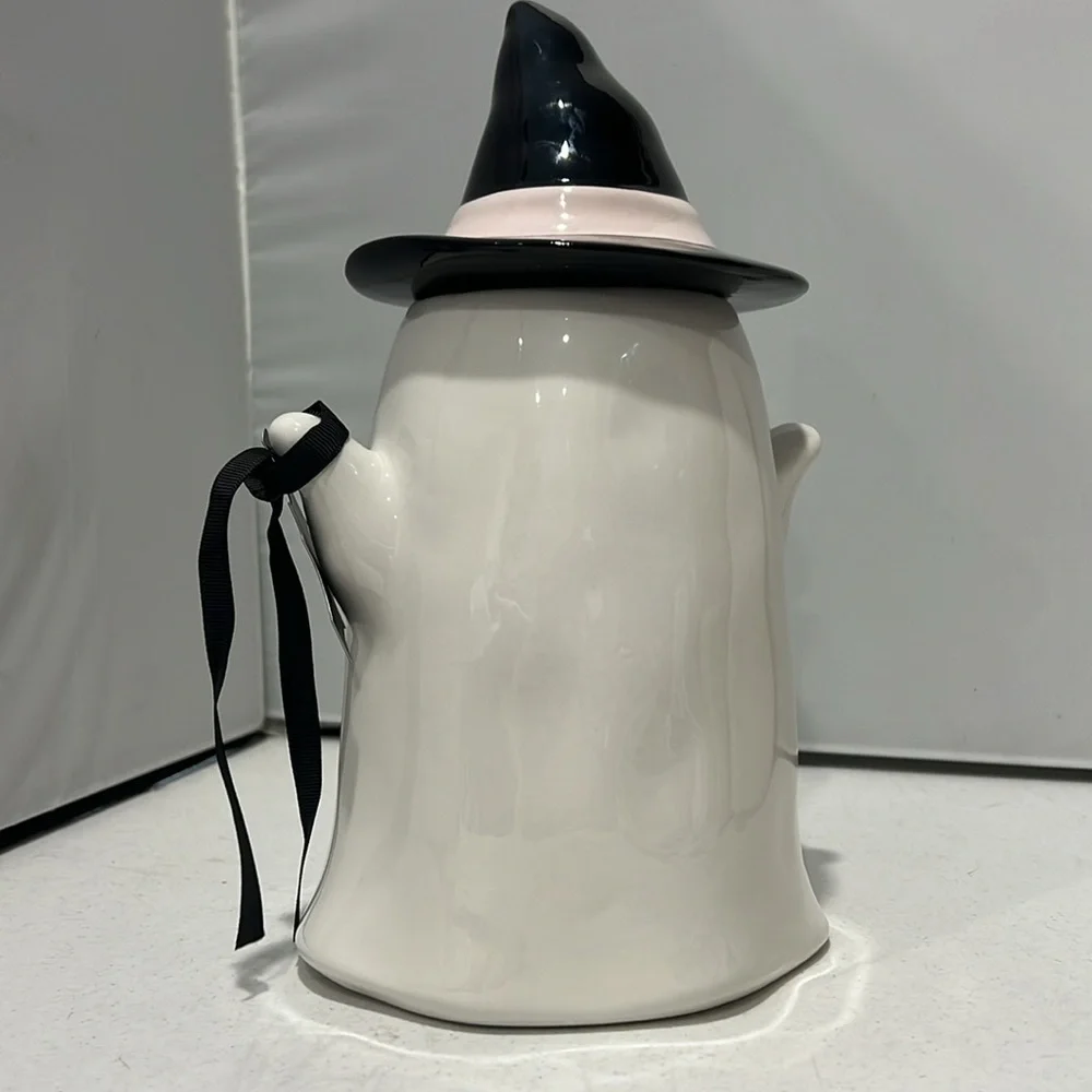 ✨NEW👻Rae Dunn 2024 Spooky Ghost with Witch Hat Cookie Jar Canister🖤 - Picture 3 of 8
